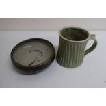 Small Bernard Leach studio pottery circular bowl abstract decorated to centre, impressed marks (