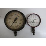 LMS locomotive brass pressure gauge 375 pounds per square inch and a Cay pounds per square inch