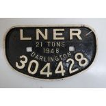 LNER wagon plate, 21 tons 1948 Darlington 304428