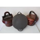 Chinese red lacquered blanket basket, decorated with figures and foliage, with bamboo strap