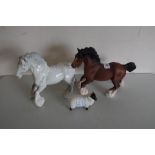 Beswick models: Shire horse matt brown, Shire horse grey, and a ram (3)