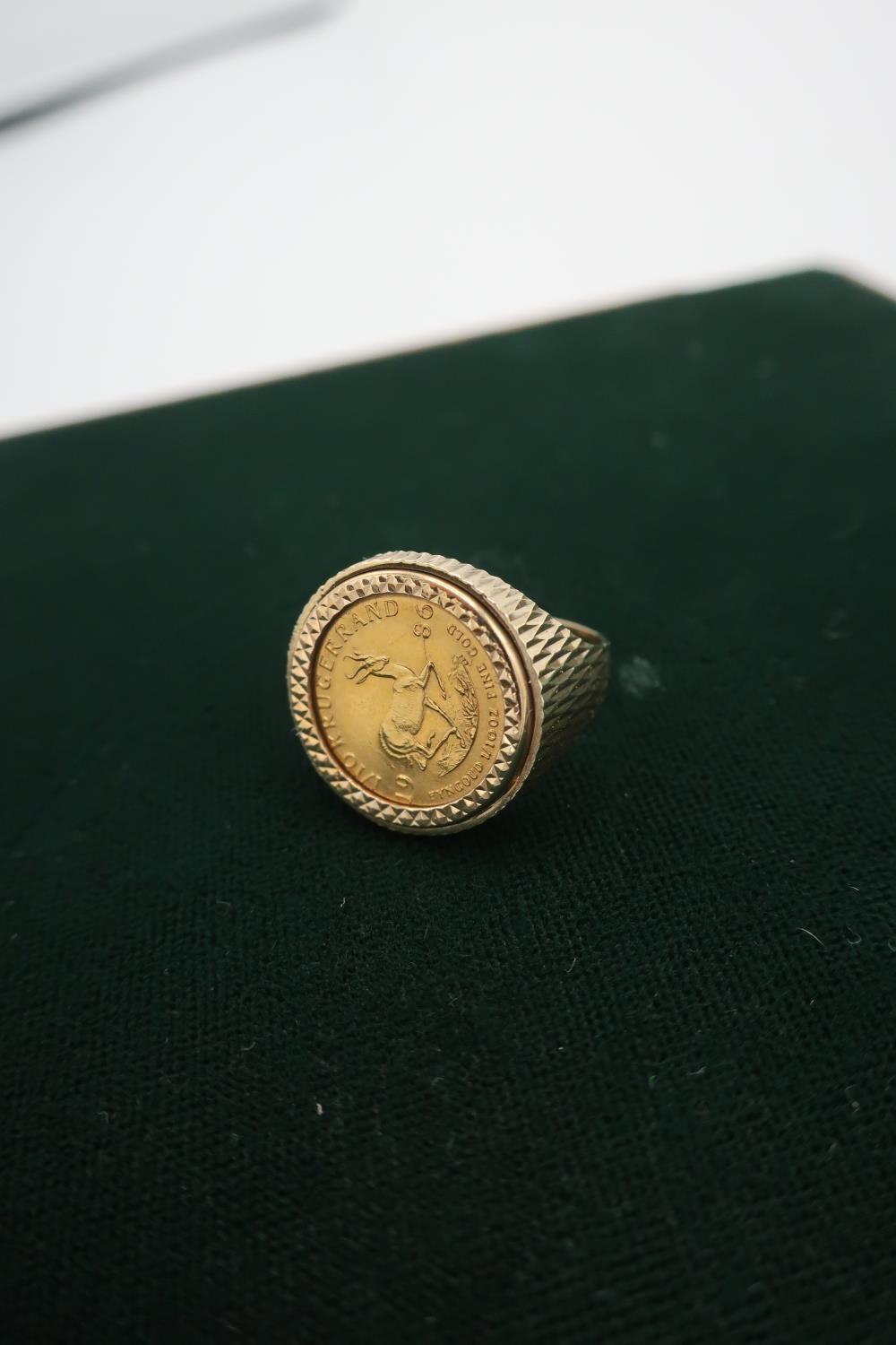 1/10 Krugerrand in 9ct gold hallmarked ring mount 6.9g