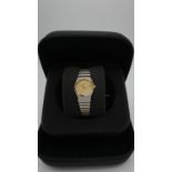 Ladies Rado bi-metal quartz wrist watch with baton numerals and date, No.34830279, in original case