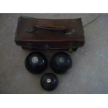 Pair of 20th C lignum vitae presentation bowls, dated 1927, with jack in leather case
