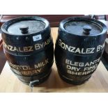 Pair of small Spanish Gonzalez Byass sherry barrels for Bristol Milk, and Elegante dry Fino (2)