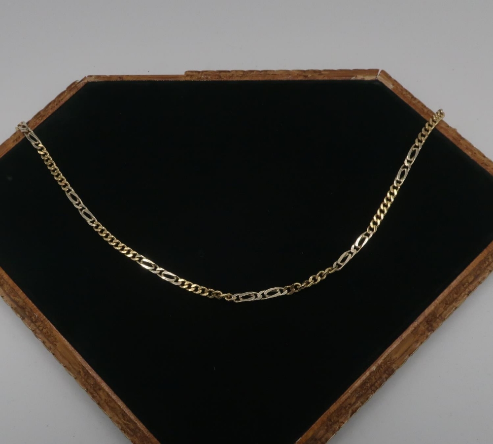 Gold flattened curb link necklace stamped 750, 59cm, 22.6g