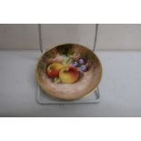 Small Royal Worcester porcelain circular dish, painted with apples and grapes.
