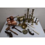 Selection of various 19th C and later brass and copper ware including various scoops,