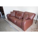 Klaussner furniture three seater brown leather settee (width 205cm)