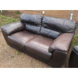 Violino dark brown black leathered two seat sofa (width 220cm) and a matching smaller two seat