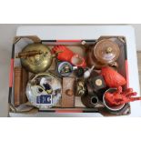 Four National Maritime Museum Nelson plates, three pottery torso casts, brass kettle, portrait jug