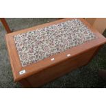 Rectangular light oak blanket box with rectangular upholstered section to the top (85cm x 48cm x