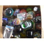 Extremely large collection of various assorted glass paperweights, studio glassware, etc in one box,