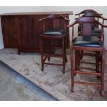Chinese hardwood bar unit, with twin folding top and two doors enclosing a fitted interior (182cm