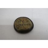 NER Ainderby brass oval cash bag label (5cm)