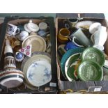 Large selection of decorative ceramics in two boxes, including Wade, Poole, Wedgwood, Ringtons, etc