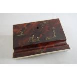 Early 20th C Chinese ivory tortoiseshell and lacquered pen rest (14.5cm x 10cm x 2cm)