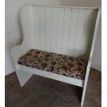 Painted pine pew type high back bench seat with loose cushion (width 100.5cm)