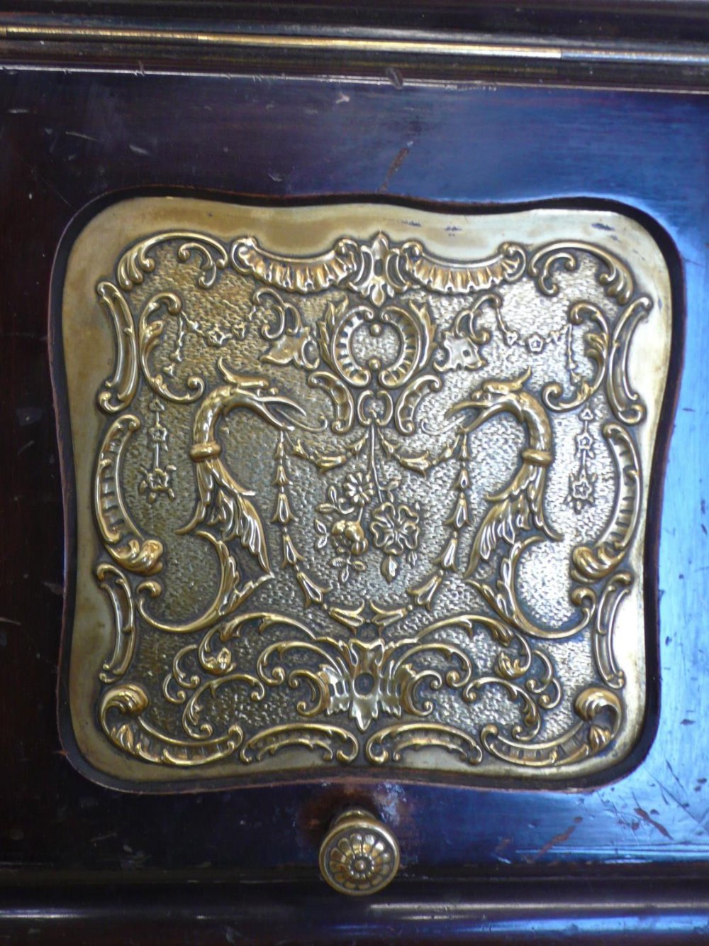 Unusual Victorian walnut caddy top coal box, slope fall front with an inset brass panel and two - Image 2 of 2