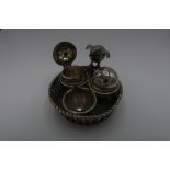 Victorian EPNS novelty basket with chick and eggs cruet set, by Mappin & Webb (diameter 11cm)