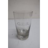 Clear glass tumbler etched GER (height 11cm)