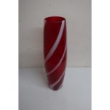 Venetian style red ground art glass vase with white spiral twist (height 49.5cm)