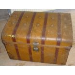 20th C painted grained trunk with simulated painted strapwork decoration and patent brass lock(