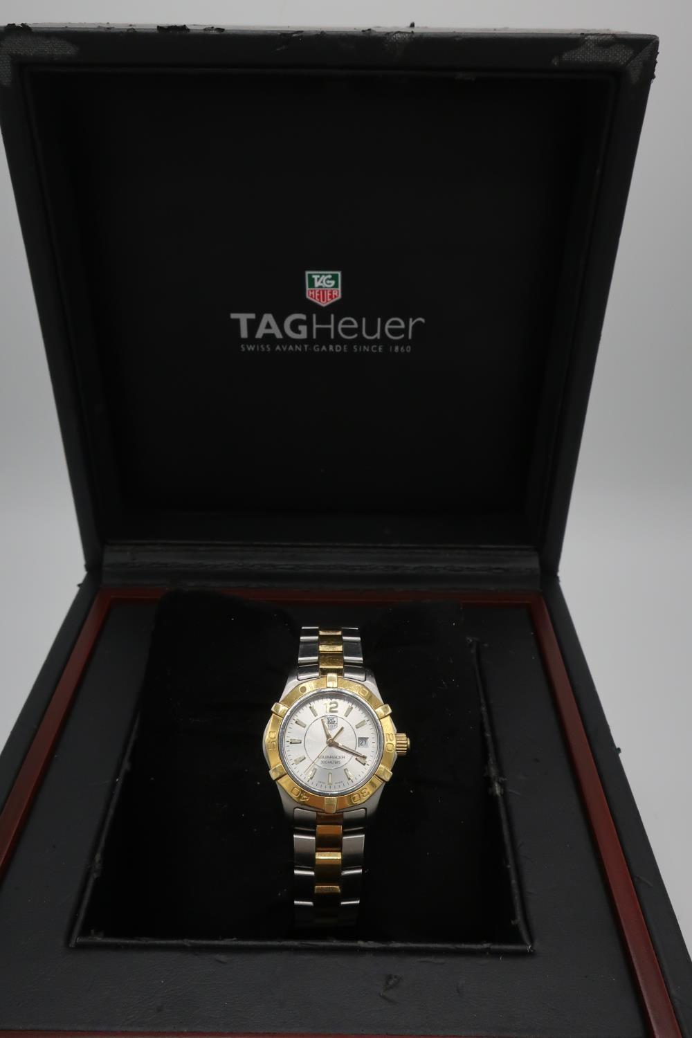 Ladies Tag Heuer Aquaracer 300 bi-metal quartz wrist watch, with baton numerals and date, on - Image 3 of 3