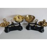 Two pairs of Librasco Libra scale company scales with brass pans and weights