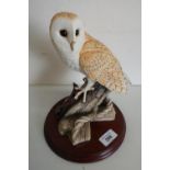 Border Fine Arts model of an owl on a tree stump "On The Lookout" B0276, on wooden base (height