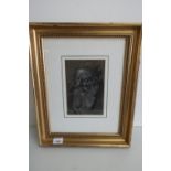 V Penfold charcoal portrait of a 15th C bearded gentlemen in cap, highlighted in chalk, signed and