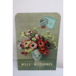 Vintage Wills's Woodbines advert on hardboard backing (58cm x 58cm)