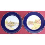 Royal Worcester circular dish, painted to centre with a study of a Scottish castle within a blue and