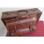 High Design soft brown leather attaché case with shoulder strap, and a early 20th C brown leather