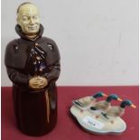 Beswick Heatmaster Monk decanter and an ashtray with three Ducks (2)