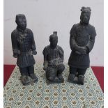 Three graduating miniature terracotta warriors (boxed)