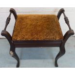 Late Victorian mahogany piano stool with lift up seat