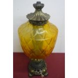 Large Falkanstein table lamp in the style of an oil lamp, with amber glass body on pierced