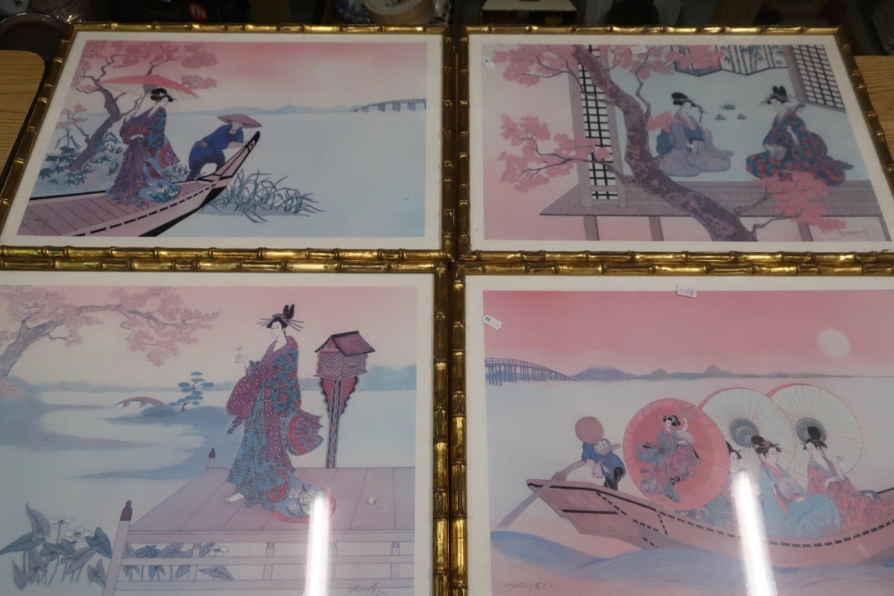 Set of six oriental prints, in simulated gilt bamboo frames (62cm x 44.5cm) - Image 2 of 2