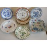 Collection of Masons Ironstone and other plates, two Carnival glass bowls, pair of small Satsuma