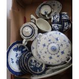 Booths Real Old Willow pattern blue and white tea service for six covers and a Furnivals Denmark
