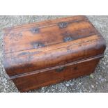 Small Victorian tin trunk with scumbled wood effect, and a miniature three drawer chest (2)
