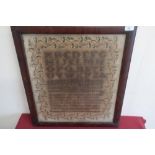 Late Victorian needlework sampler by Esther Anne Loudan in rosewood frame (49cm x 55cm)