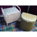 Lloyd Loom Lusty D-shaped linen basket with upholstered lift up top, and a similar rectangular