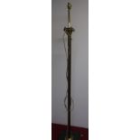 Brass Corinthium column standard lamp, on polished square base and four paw feet, (H142cm)