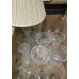 Crystal glass urn shaped table lamp, a collection of crystal and other glass vases, a set of six