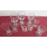 Two Victorian jelly glasses, two custard cups and five other glasses, (9)