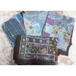 Four Indo-Persian needlework oblique patchwork fabric panels, extensively worked with embroidery and