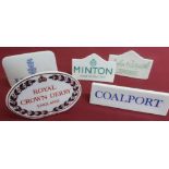 Porcelain makers display name plaques: Coalport, Minton, John Beswick, Lladro and Royal Crown
