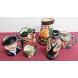 Doulton Character Jugs: Squire, Smuggler, Poacher, Lobster Man & Sairey Gamp, Churchill, (6)